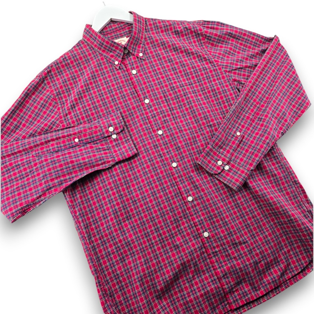 Brooks Brothers Red Fleece Mens XXL Red Blue Plaid Cotton Button Down Shirt